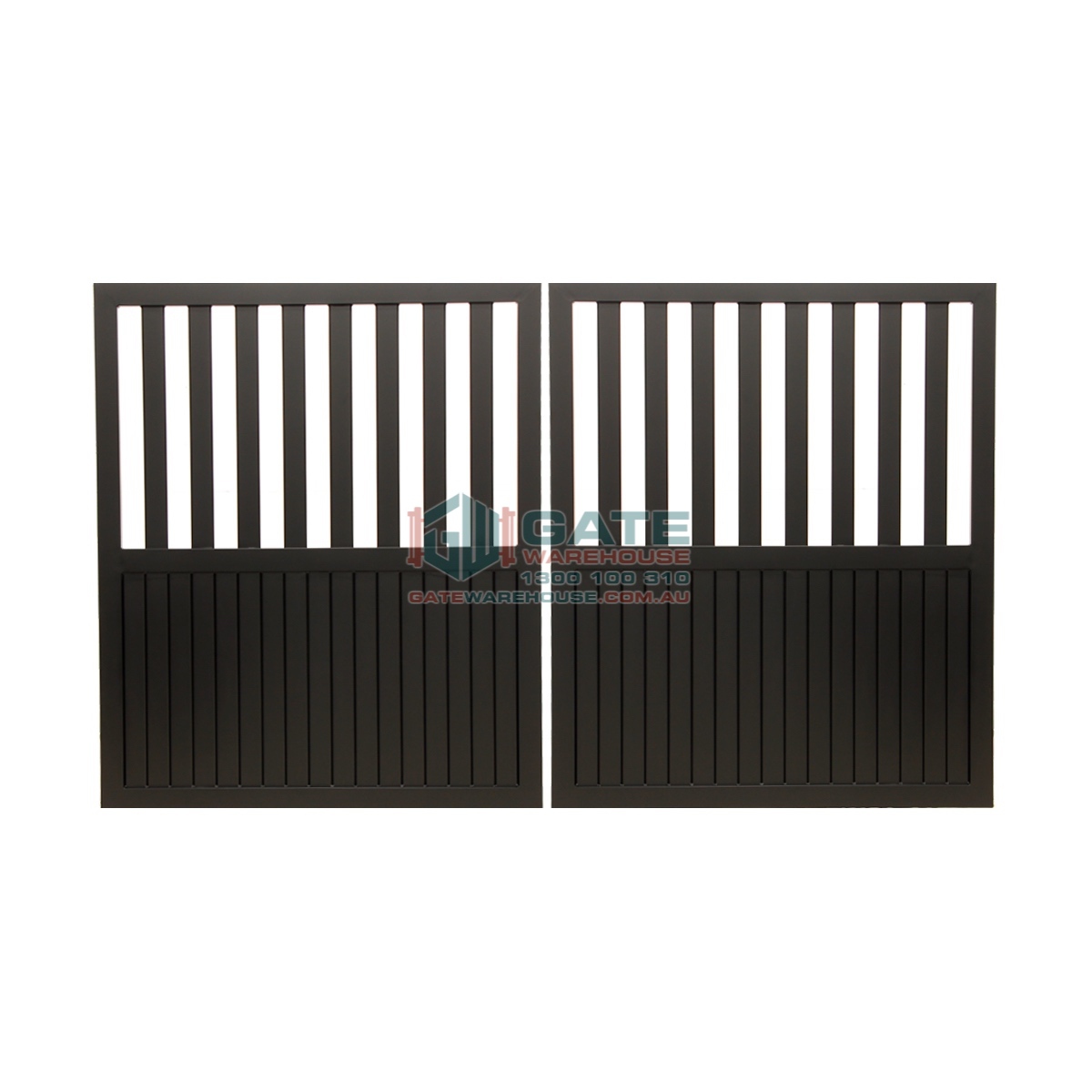 V5FF - Flat Top (Partial Privacy approx. 50%) Aluminium Driveway Double Gates / Pedestrian Gate - Gate Warehouse